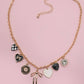 CHARM NECKLACE-BOW CHECKER HEART RHINESTONE