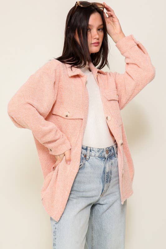 Button Down Brushed Waffle Shacket