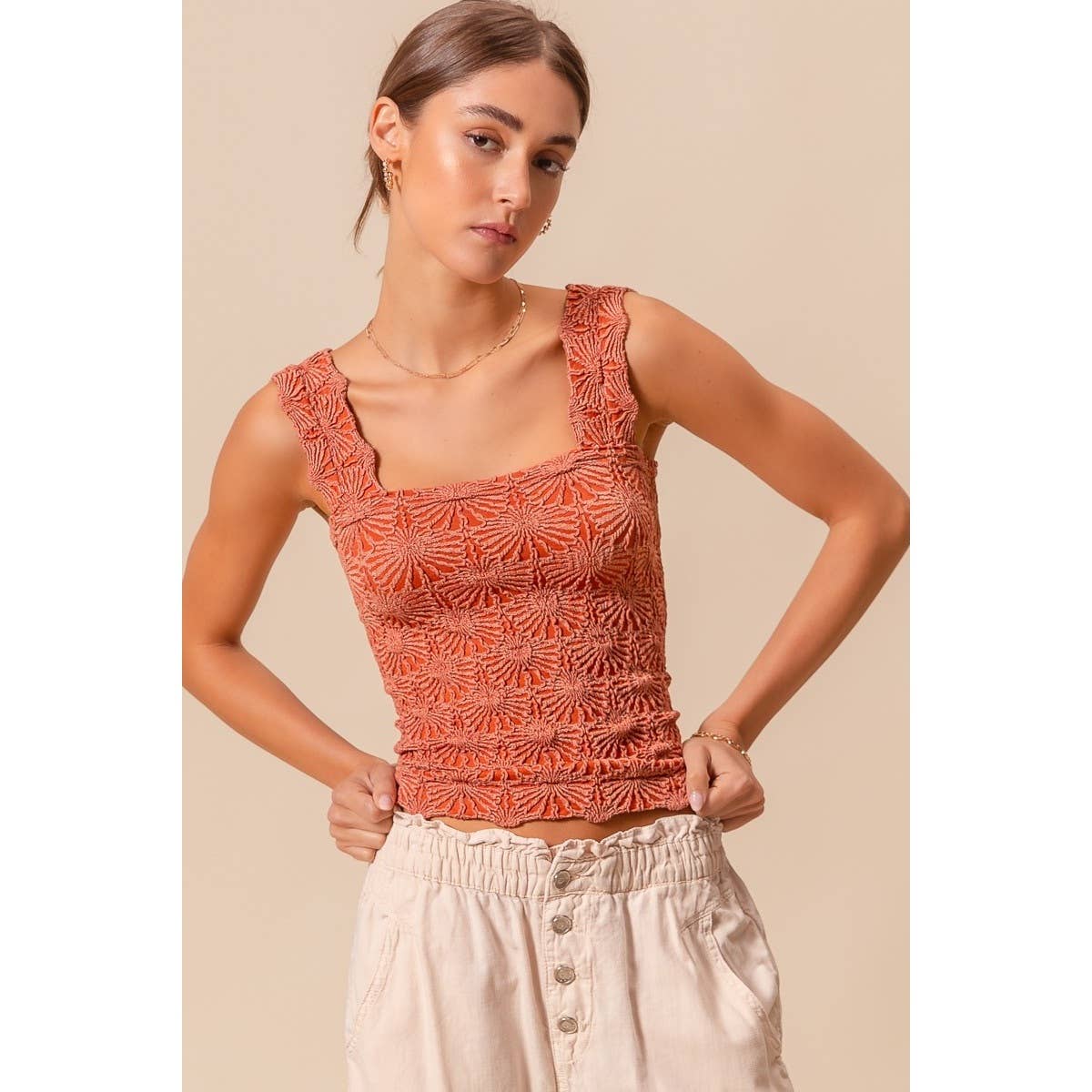 FLORAL JACQUARD SEAMLESS TANK TOP