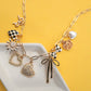 CHARM NECKLACE-BOW CHECKER HEART FLORAL