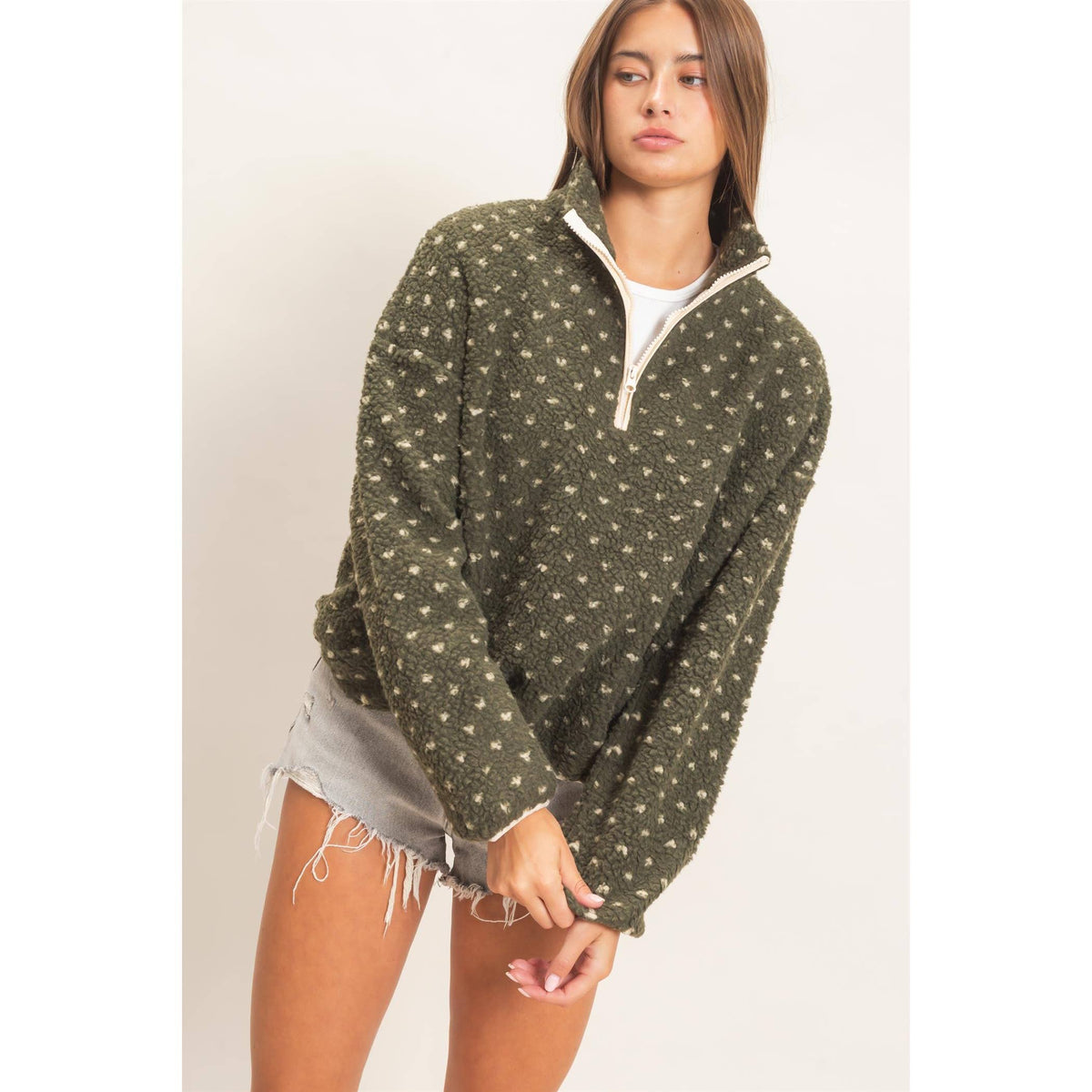 Polka Dot Sherpa Half-Zip Pullover