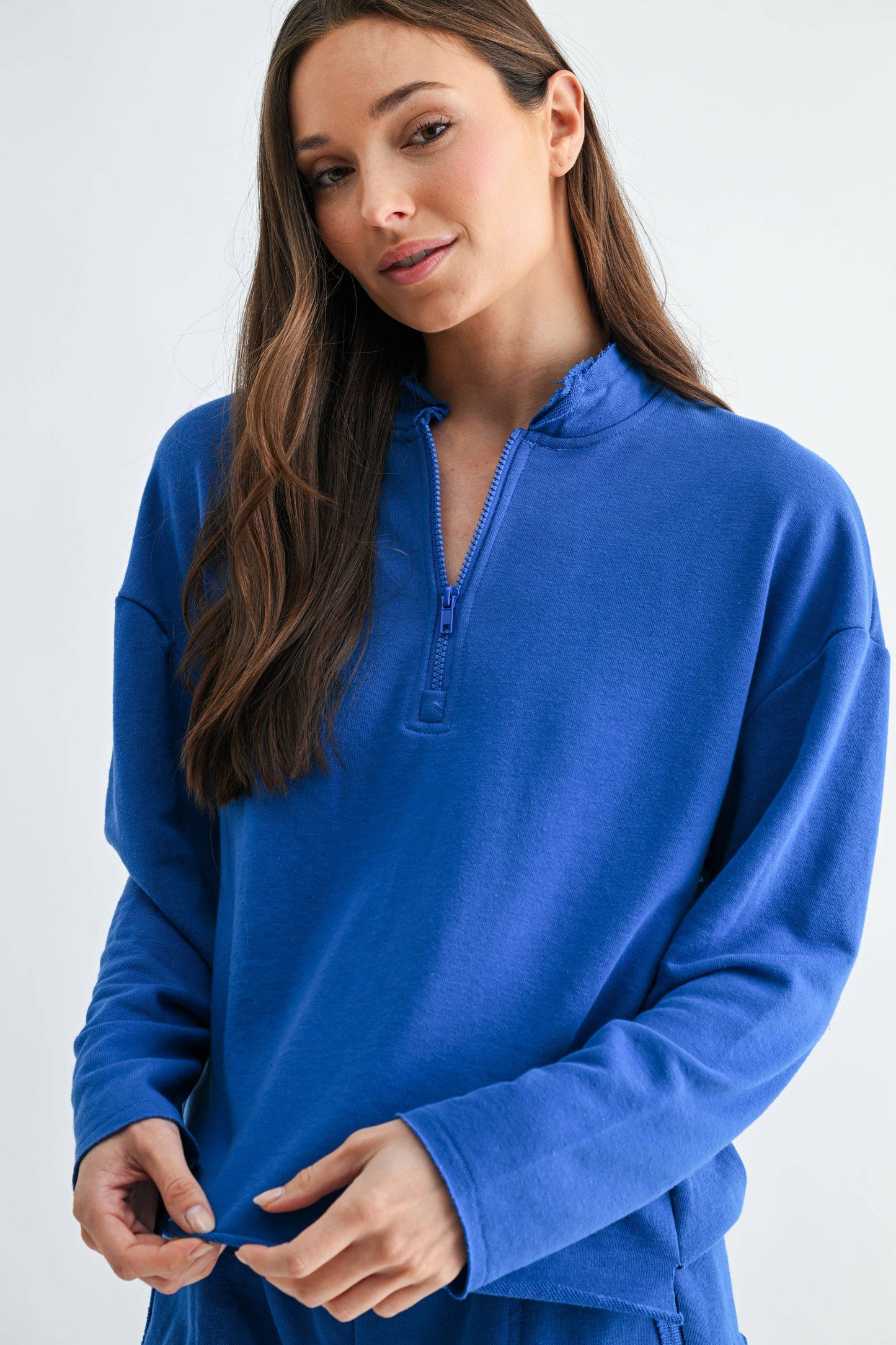 Offset Raw Edge Half-Zip Set