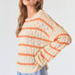 ORANGE BLOSSOM RIB TEXTURE STRIPE FLARED SLEEVE SWEATER