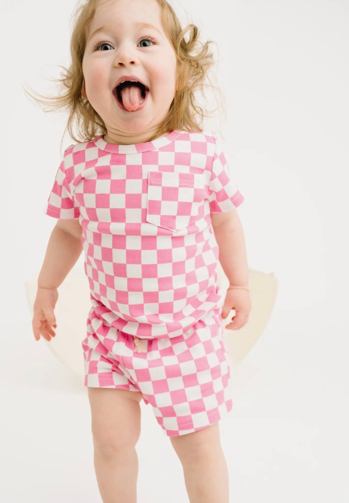 Pink Checkered Shorts Set