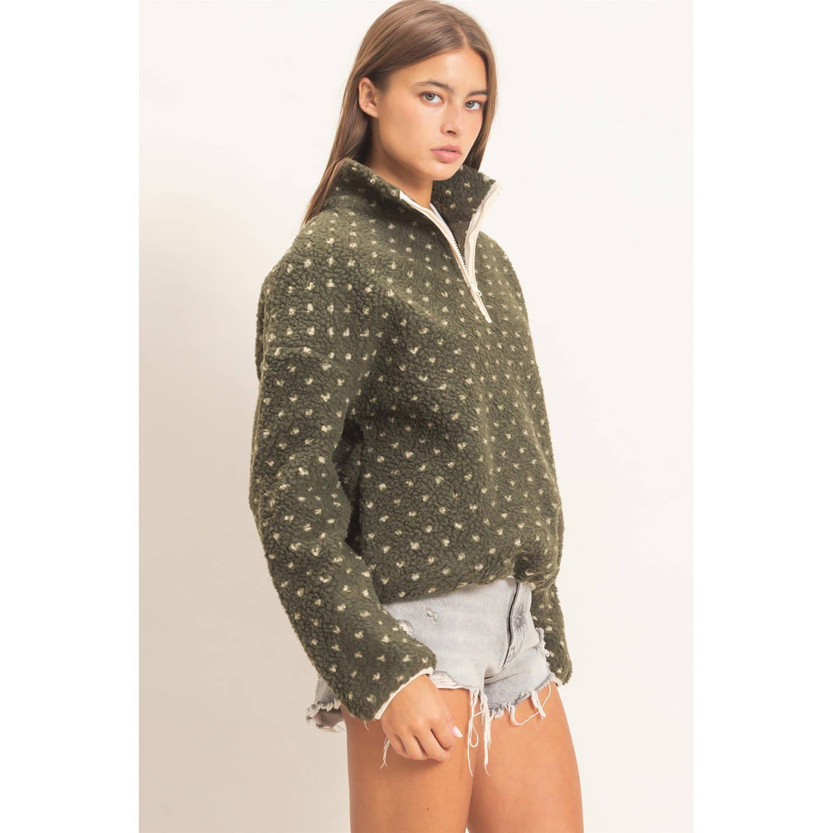 Polka Dot Sherpa Half-Zip Pullover