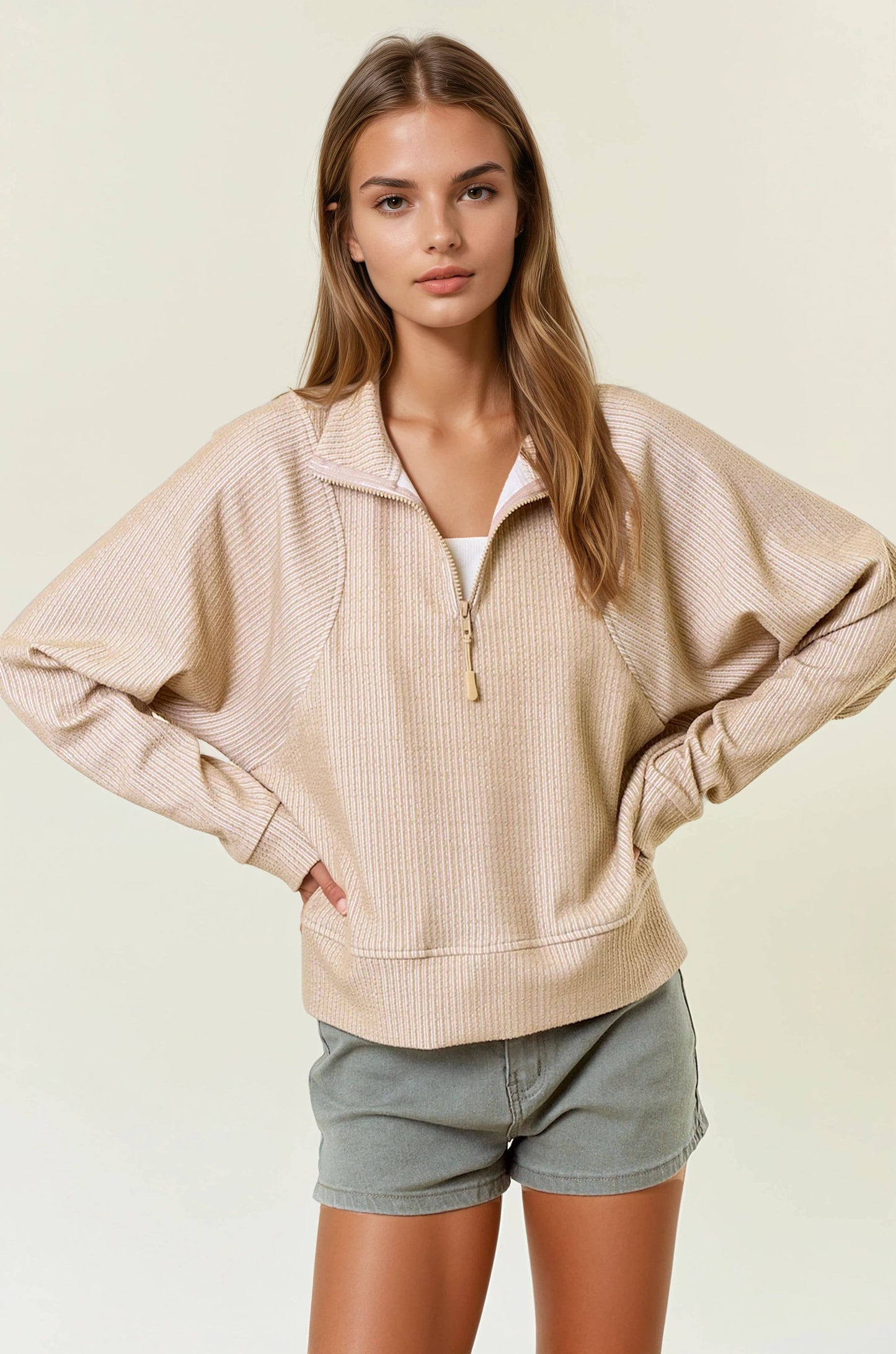 Stripe Textured Half Zip-Up