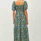 FLORAL PRINT SMOCKED BODICE TIERED MIDI DRESS