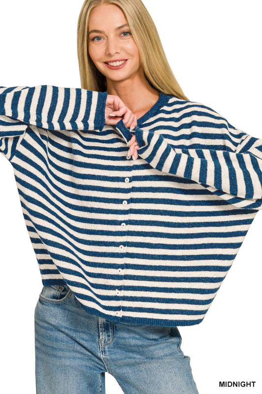 Striped Collared Button Down Sweater Cardigan