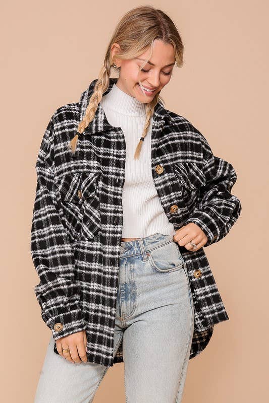 Ivory/Light Blue Plaid Shacket