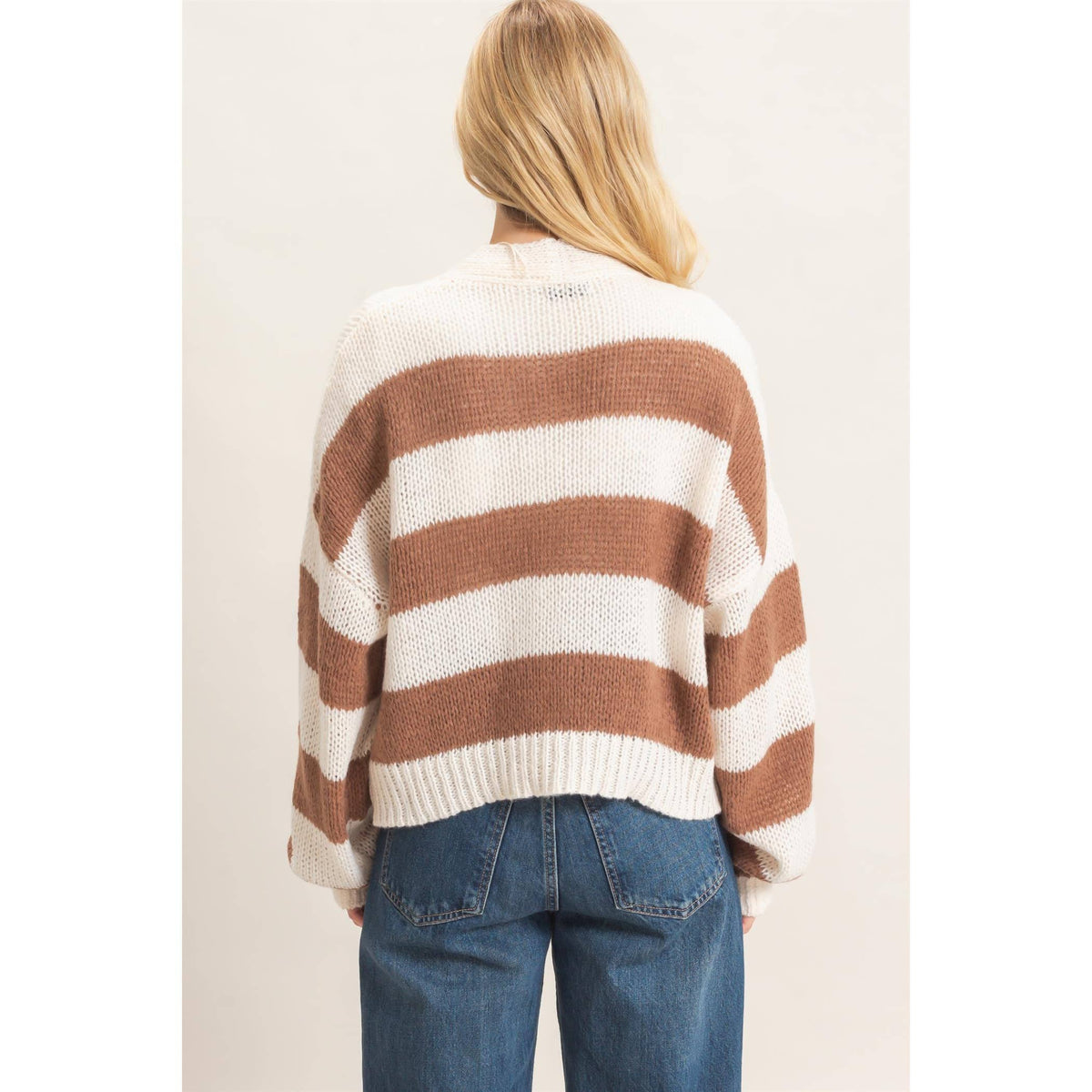 Striped V-Neck Sweater Cardigan