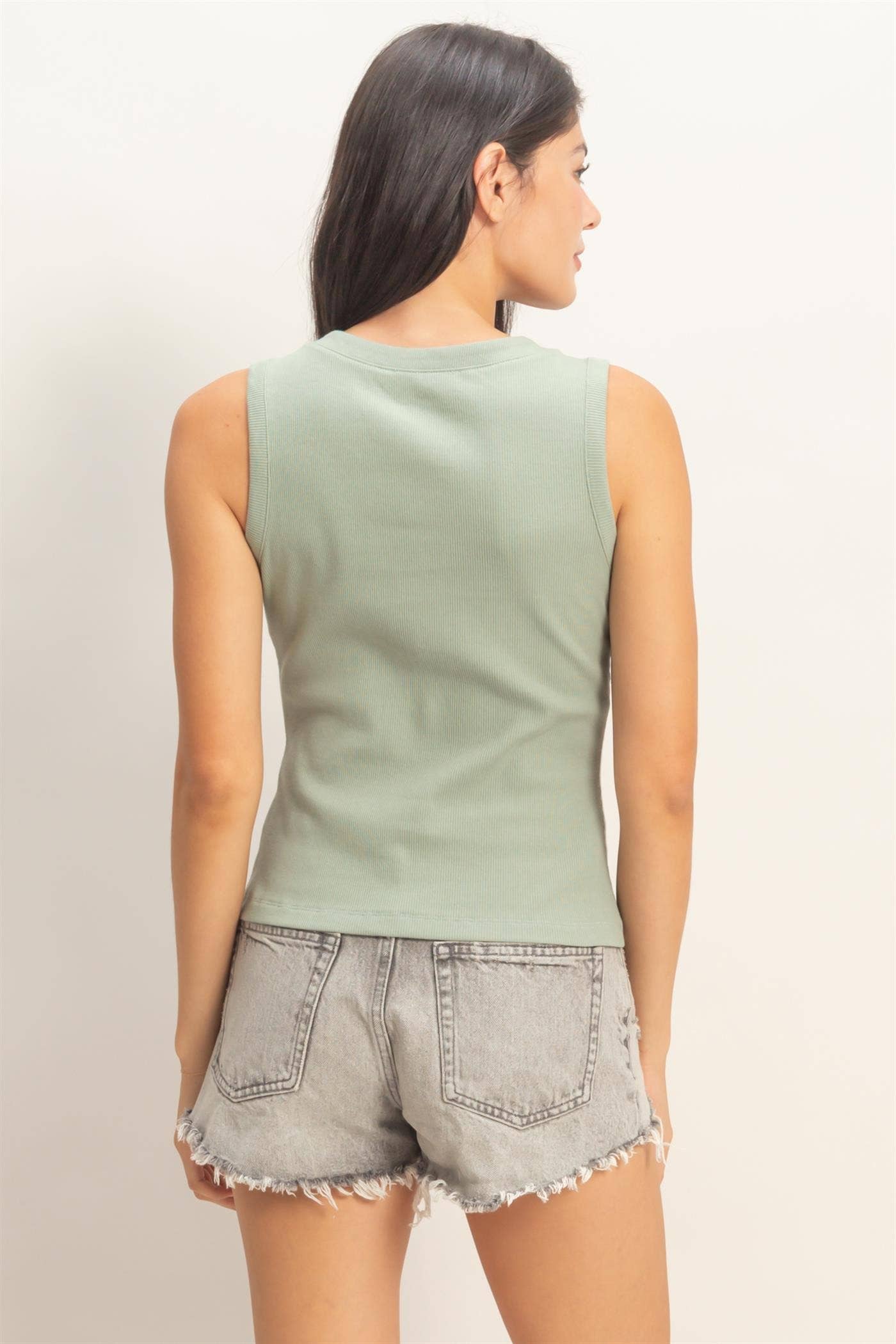 Ribbed Button Front Tank Top