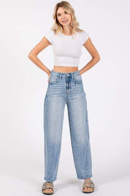 HARPER SIDE SEAM DETAILING HIGH RISE COMFORT BARREL JEANS