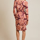 COWL NECK LONG SLEEVE FLORAL PRINT MIDI DRESS