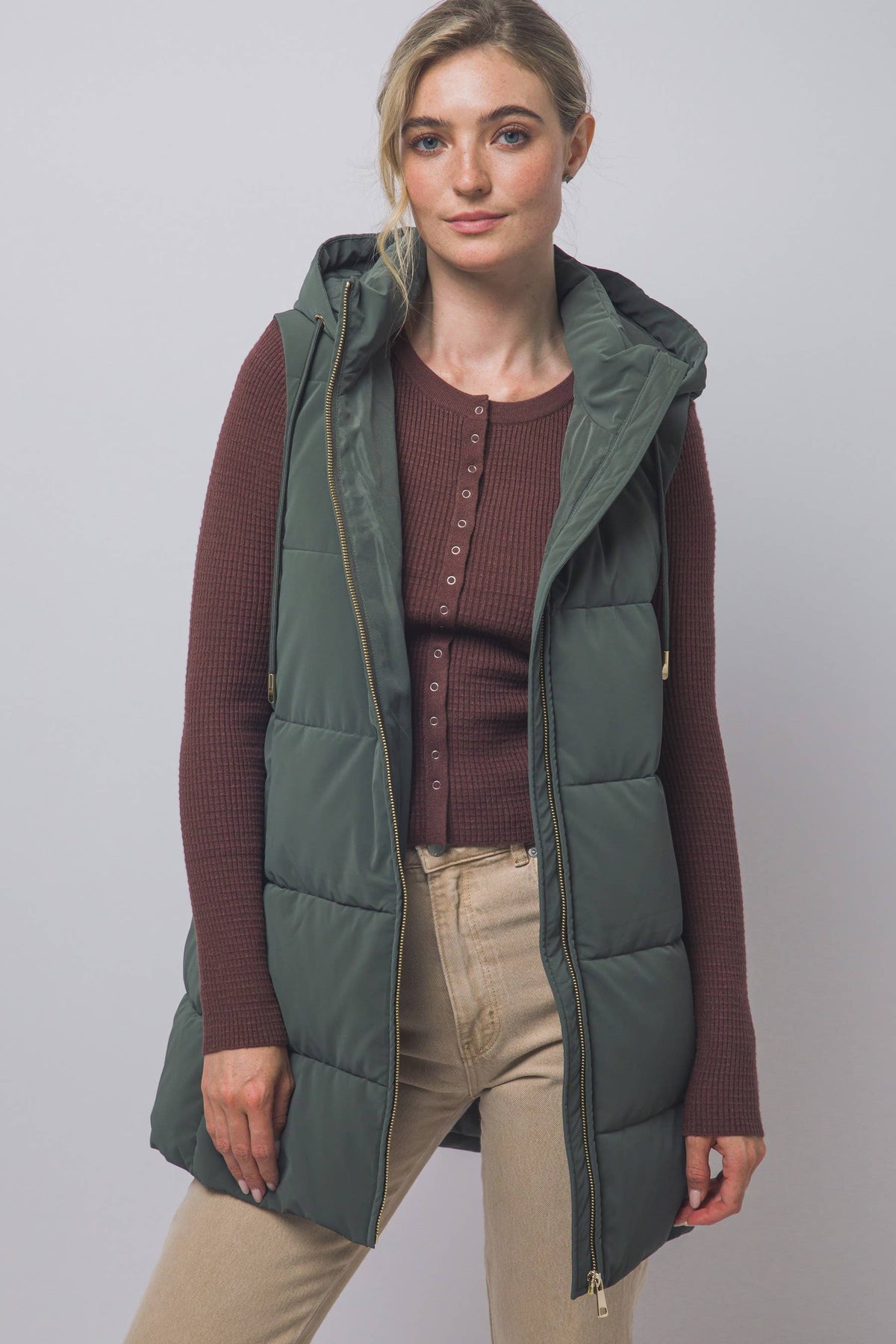 Long Hooded Puffer Vest