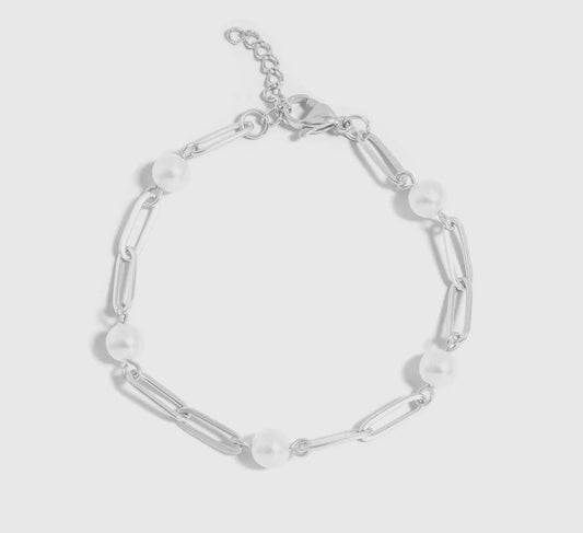 Pearl Paperclip Chain Bracelet
