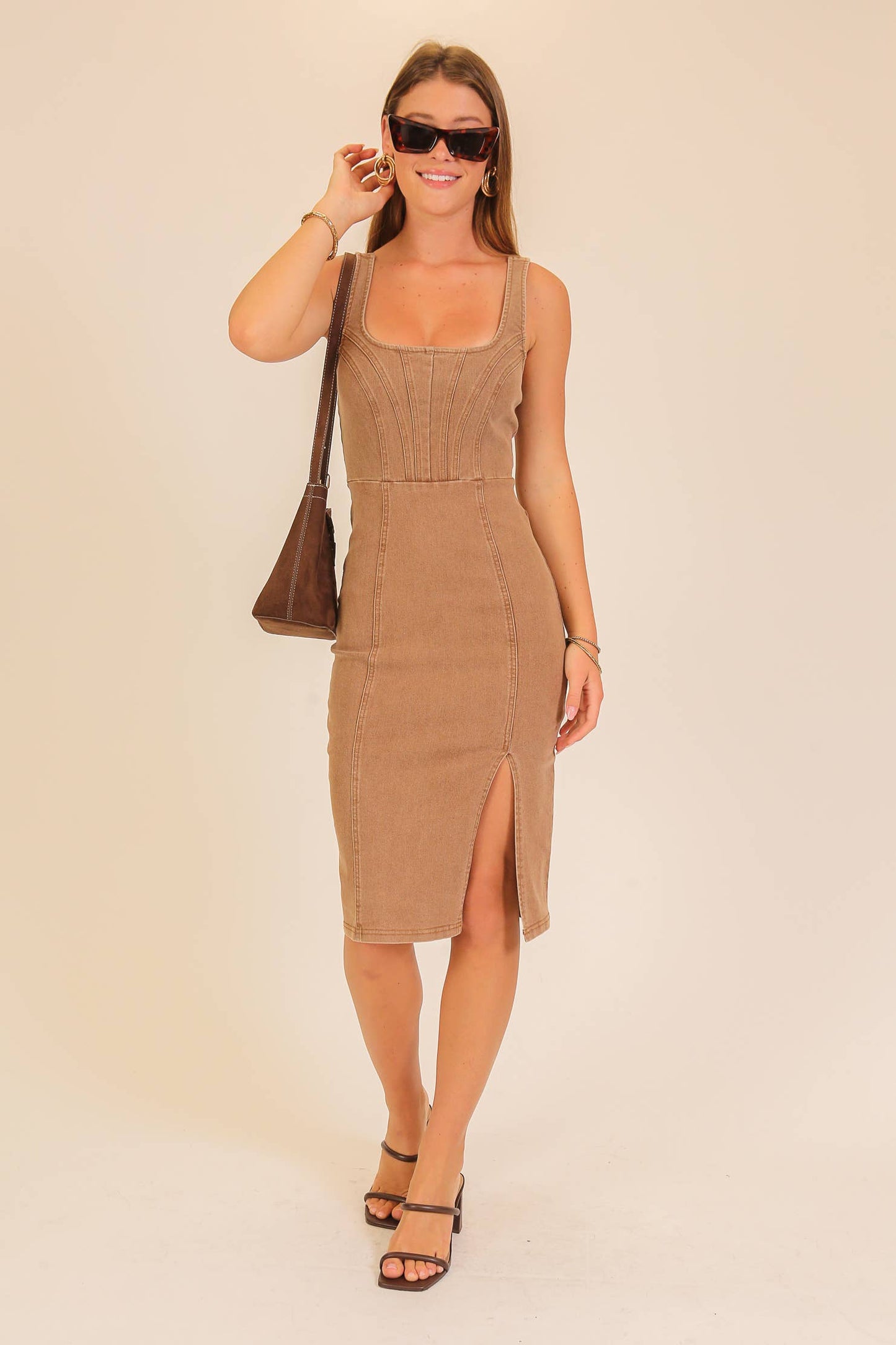 Rodeo Night Out Midi Stretchy Denim Dress