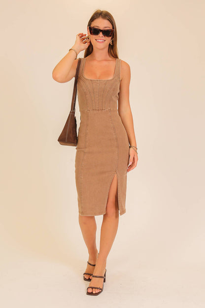 Rodeo Night Out Midi Stretchy Denim Dress
