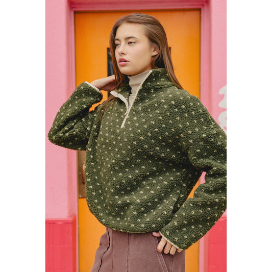 Polka Dot Sherpa Half-Zip Pullover