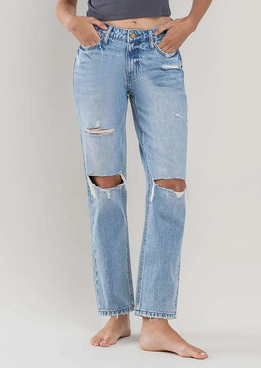 Lovervet by VERVET High Rise Distressed Straight Jeans