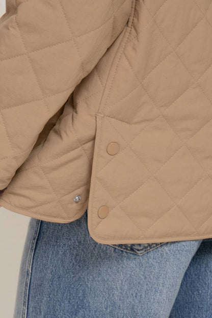 Lapel Collar Quilted Puffer Work Jacket w/ Pockets