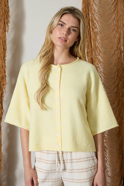 BUTTER YELLOW BUTTON DOWN BOXY CARDIGAN