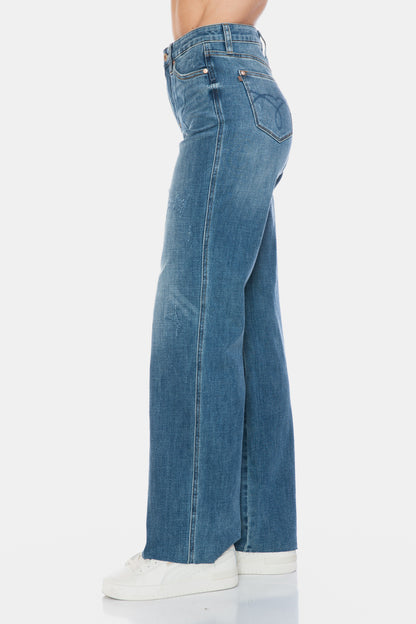 Tallie Judy Blue Full Size Tummy Control Cut Raw Hem Straight Jeans