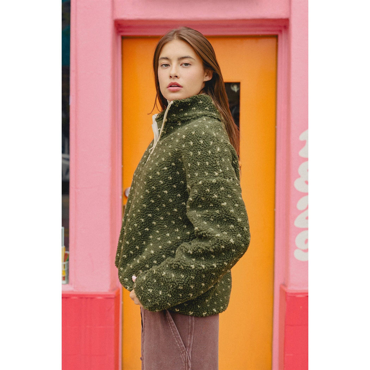 Polka Dot Sherpa Half-Zip Pullover