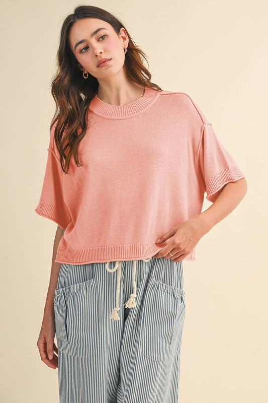 LIGHTWEIGHT KNIT MOCK NECK SHORT SLEEVE