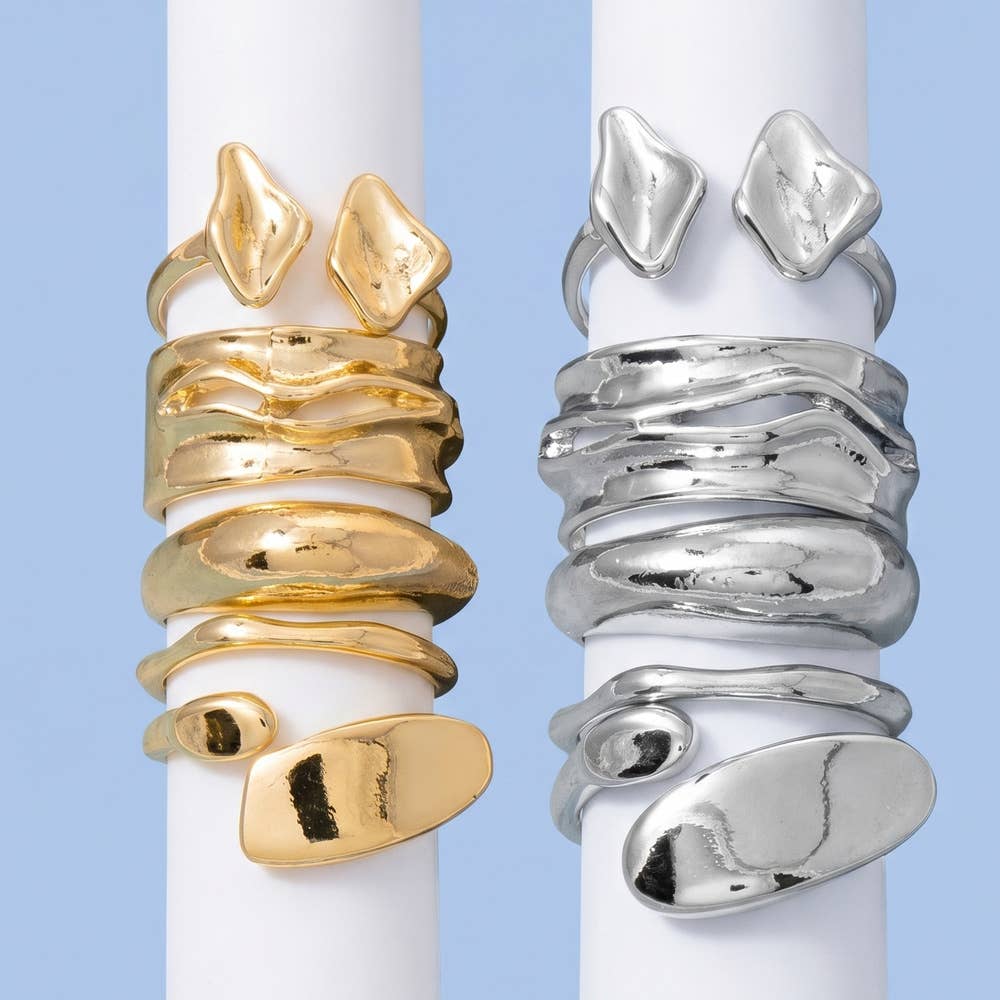 Molten Organic Nugget Stacking Ring Set