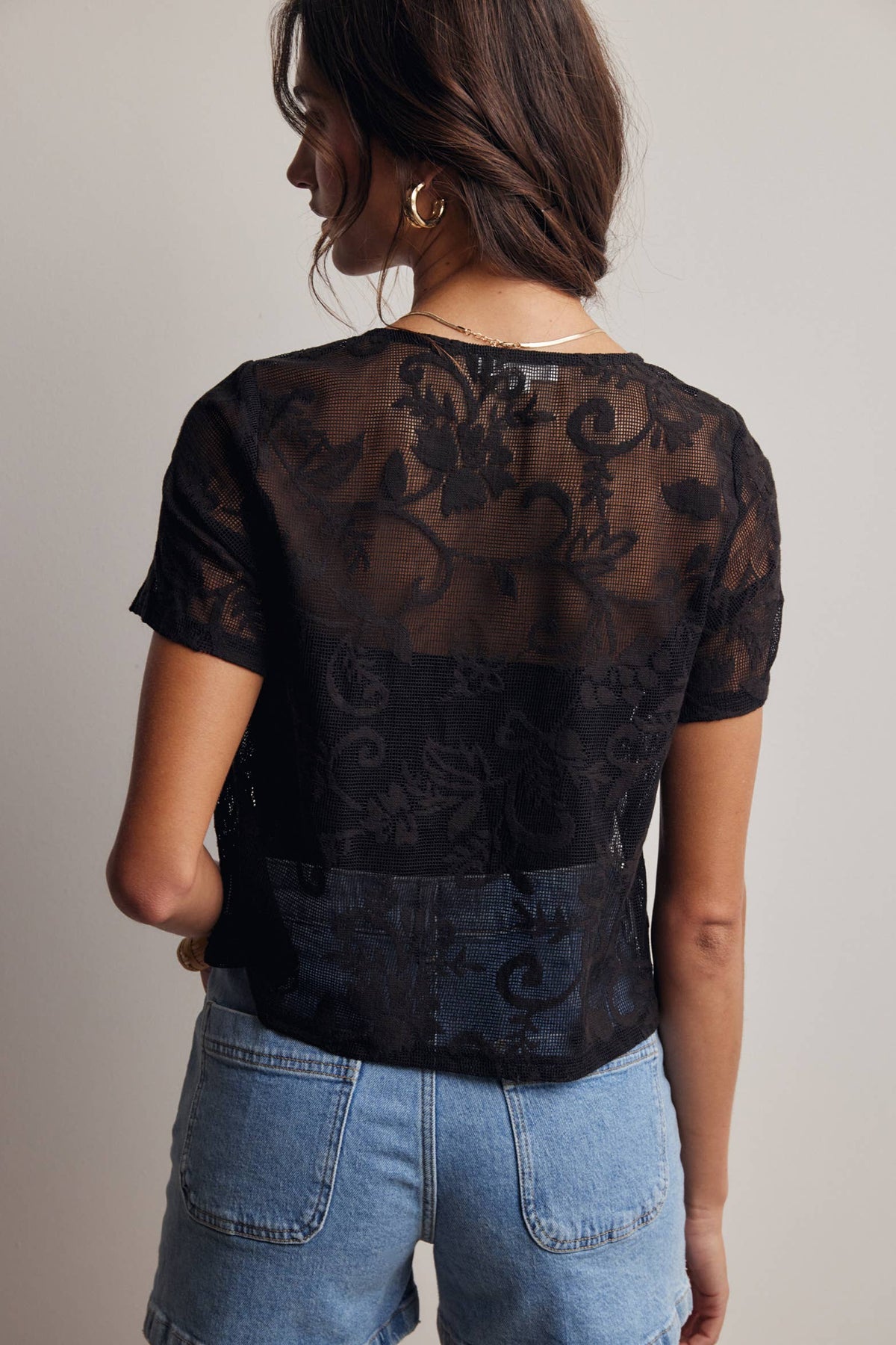 Lace Tie-Front Short Sleeve