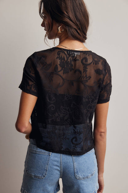 Lace Tie-Front Short Sleeve