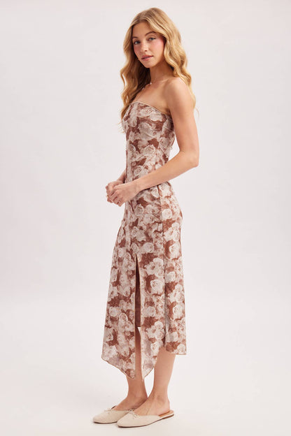 MOCHA ROSE STRAPLESS MIDI DRESS