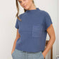 MOCK NECK POCKET DETAIL SHORT SLEEVE KNIT SWEATER