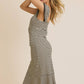 SWEETHEART FRONT TIE WITH LACE TIRM STRIPE DRESS