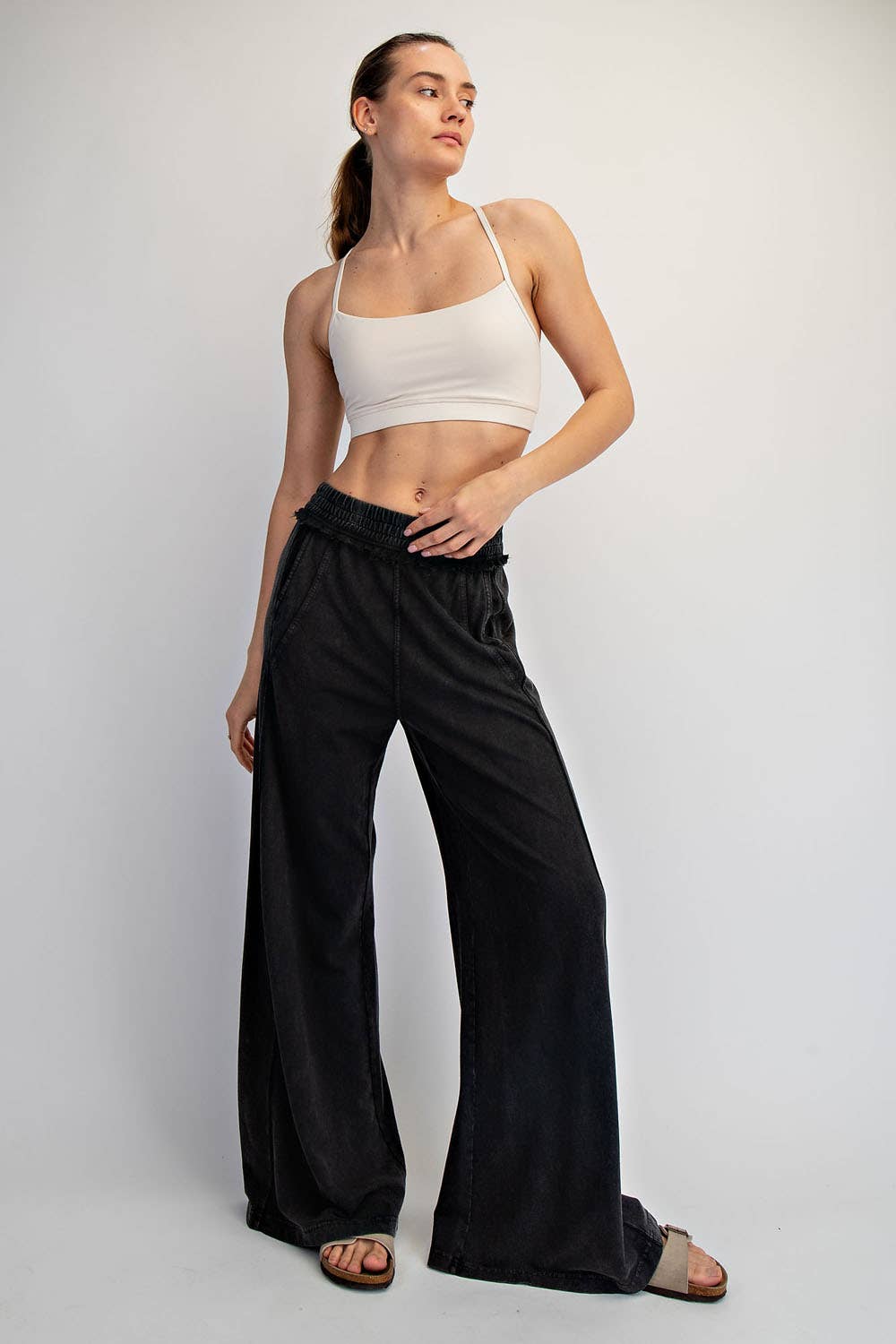 MINERAL WASHED TERRY BUTTER WIDE PANTS