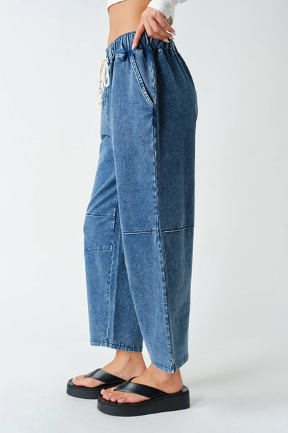 Cotton Blend Mineral Wash Straight Pants