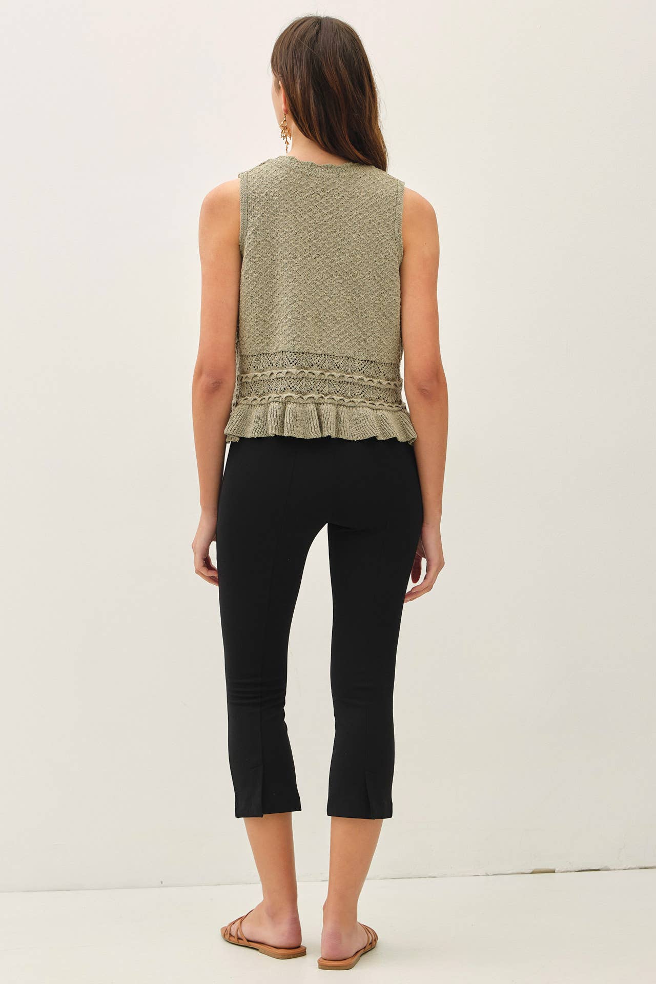 RUFFLED CROCHET TEXTURED KNIT TOP