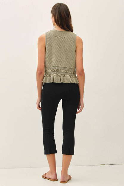 RUFFLED CROCHET TEXTURED KNIT TOP