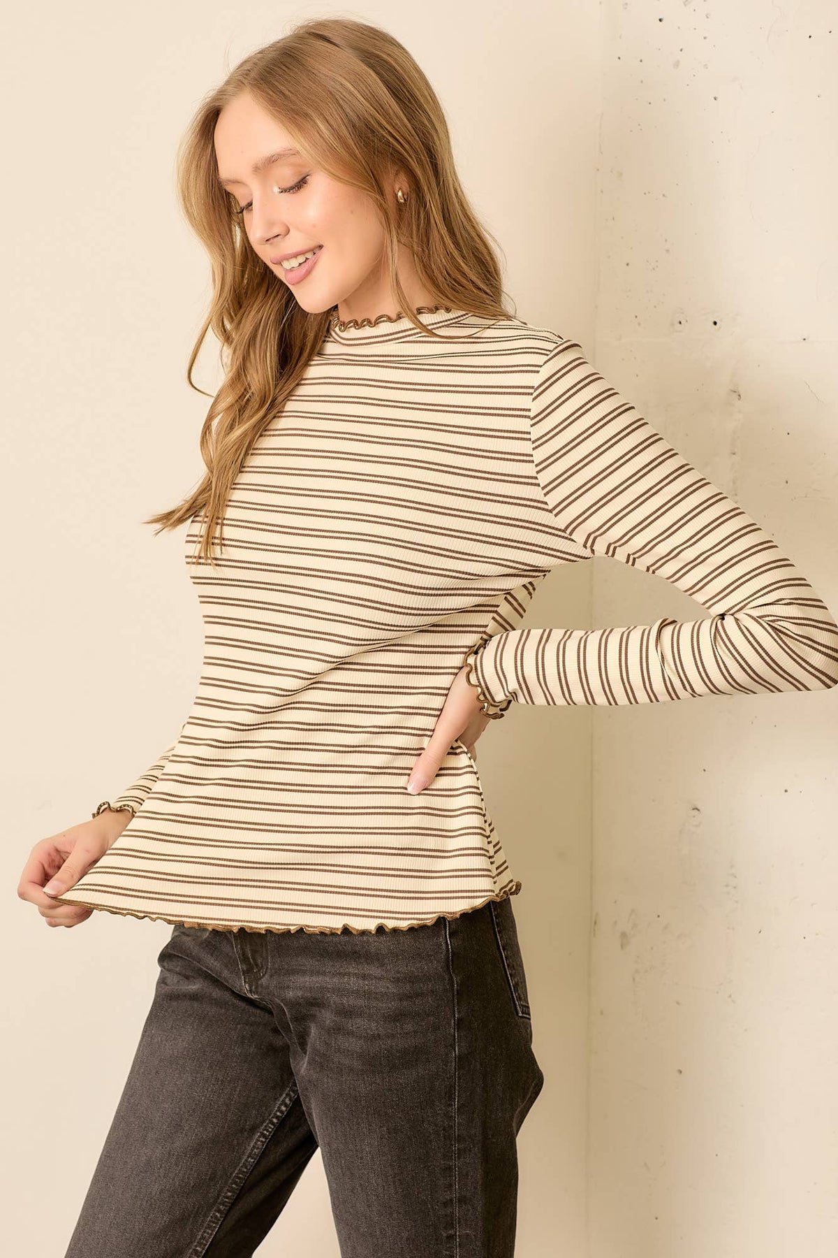 STRIPE MOCK NECK  TOP