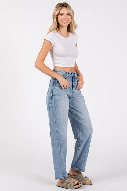 HARPER SIDE SEAM DETAILING HIGH RISE COMFORT BARREL JEANS
