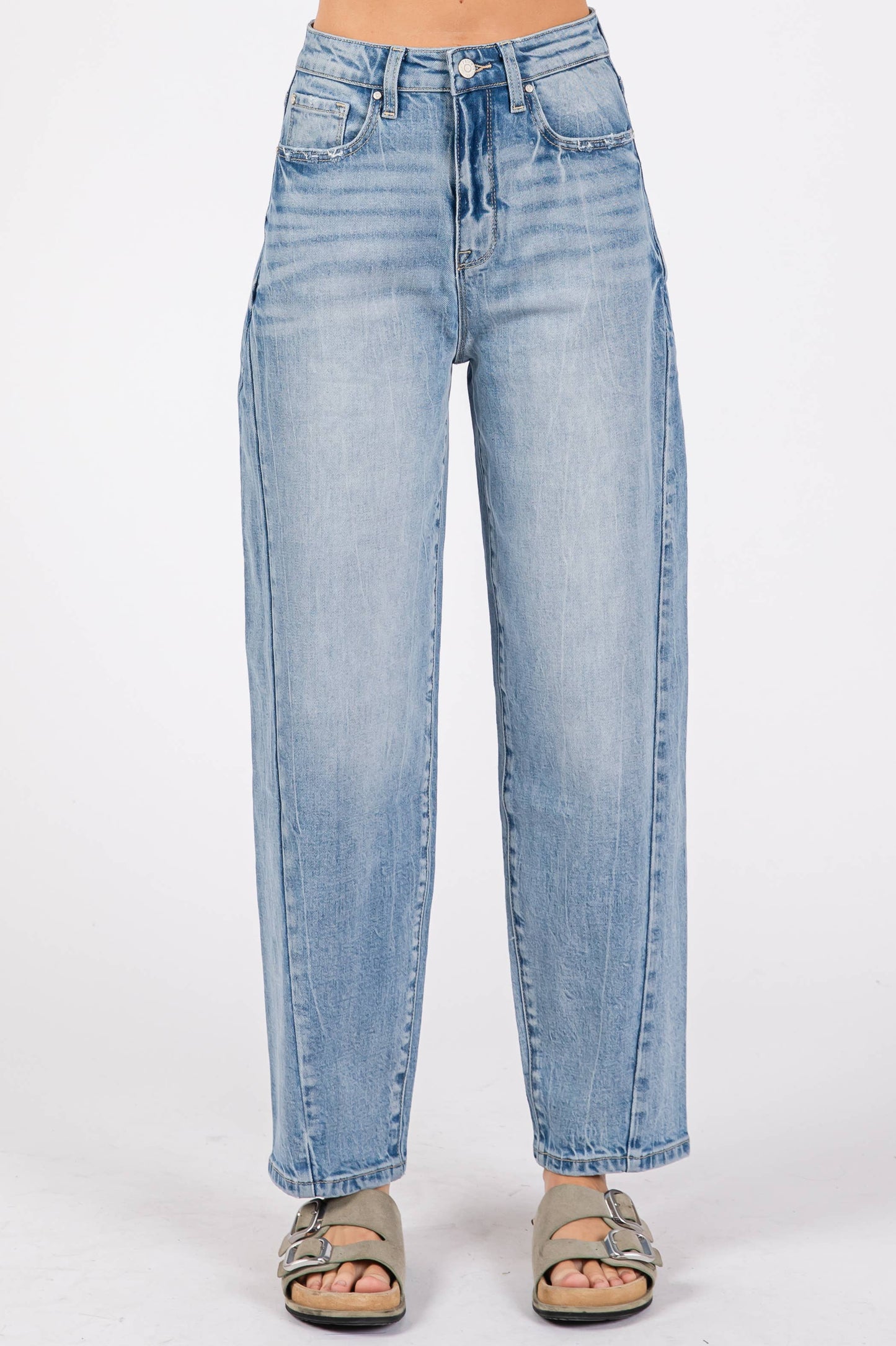 HARPER SIDE SEAM DETAILING HIGH RISE COMFORT BARREL JEANS