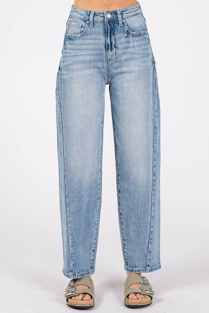 HARPER SIDE SEAM DETAILING HIGH RISE COMFORT BARREL JEANS