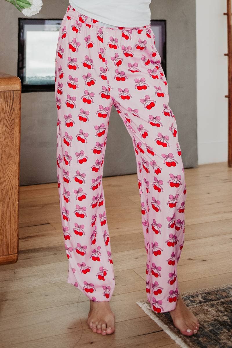 Cherry Bows All Over Women's Valentine's Boxer Pants