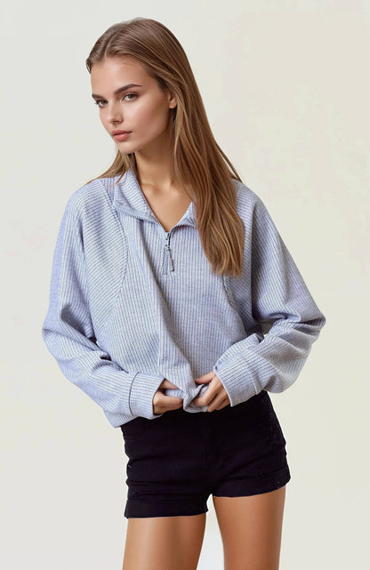 Stripe Textured Half Zip-Up