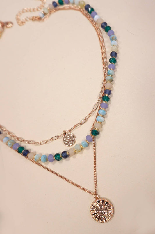 LAYERED BEADED CLOVER CHARM NECKLACE
