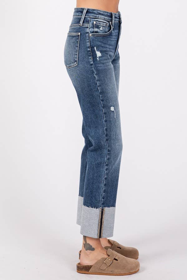 LENNY HIGH RISE STRETCH SLIM STRAIGHT W/ CUFFED HEM