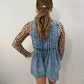 Front Pleated V Neck Sleeveless Denim Romper