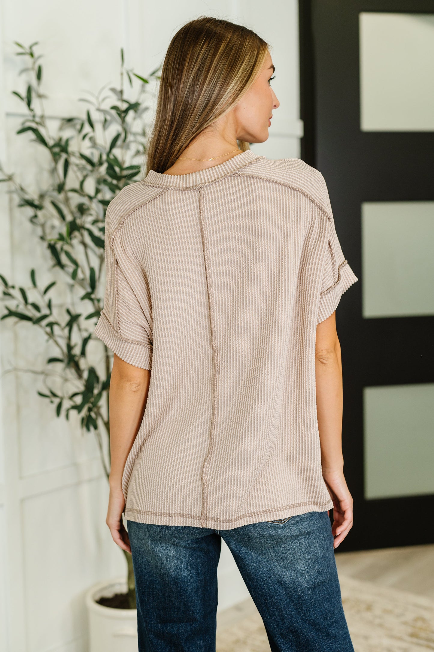 Catch Me Loungin’ Cable Ribbed Knit Top in Ash Mocha