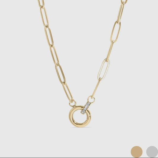 Paperclip Rhinestone Charm Holder Necklace
