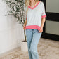 Dressed to Chill V-Neck Top in Heather/Grey/Ivory/Pink